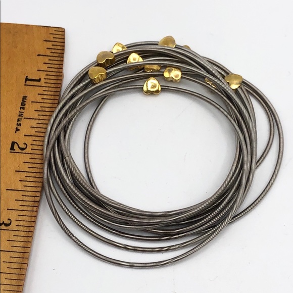 NEW SILVER GOLD HEART PIANO WIRE BRACELET SET - Picture 4 of 4